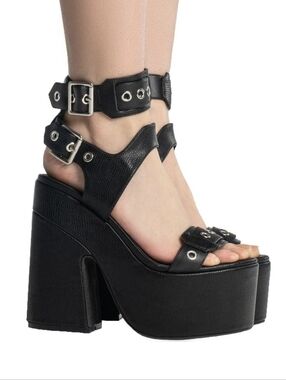 Killstar Garnet Black Platform Ankle-Strap Heels Size 7